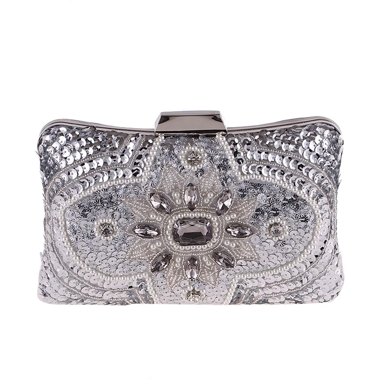 

Beaded fashion spring high grade new handbag silver diamond evening bag banquet bag Chinese style women's hand dress clutch bag