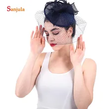 Sombrero Boda темно-синяя Свадебная шляпка для женщин постельное белье с цветами Свадебные шляпы с лицом вуаль цвета слоновой кости chapeau femme mariage H22