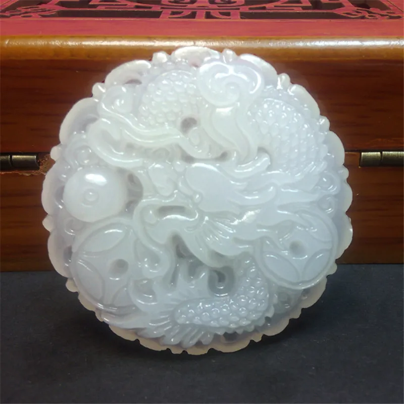 

New 3D Handmade Carved Chinese Dragon Afghanistan White Stone Pendant Women Men's Amulet Jades Jewelry Pendants+Beads Necklace