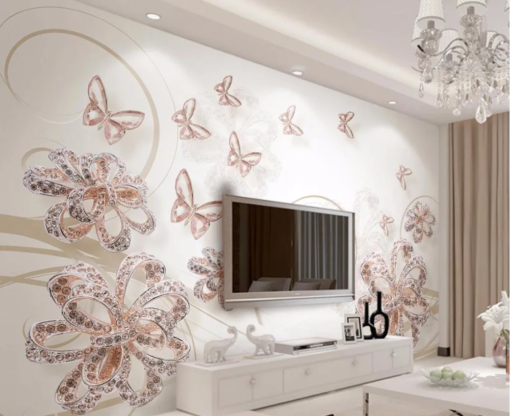 Beibehang заказ обои 3d фотообои Новый телесного цвета великолепные украшения цветы прозрачный бабочка диван фон