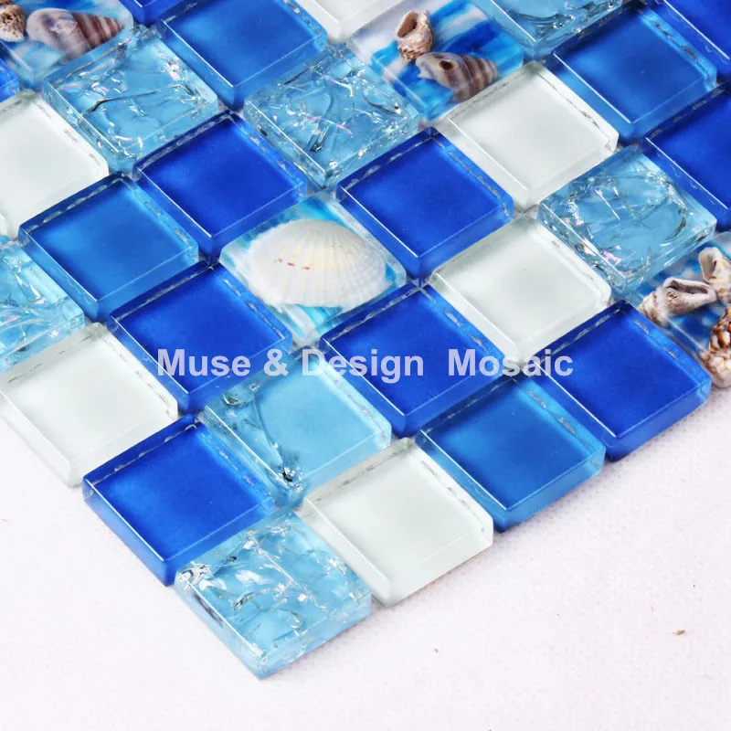 Blue White glass Shell Resin Mosaic (2)_