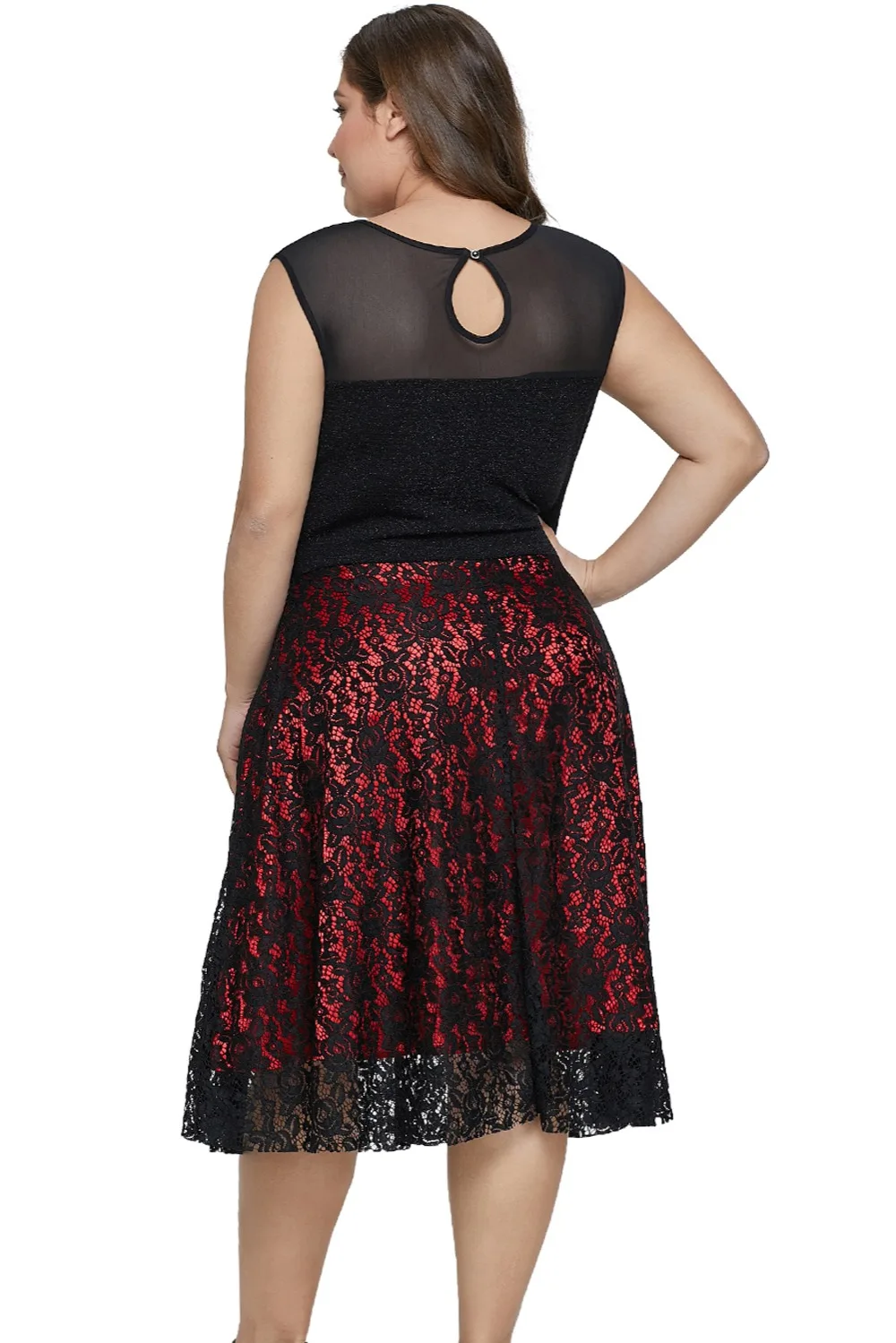 Red-Sleeveless-Flared-Lace-Plus-Size-Dress-LC220522-3-2