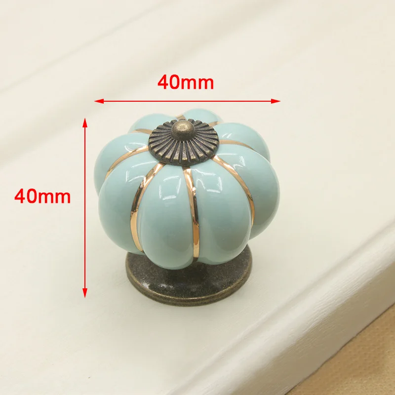 KAK Ceramic Drawer Knobs 40mm Cabinet Pulls Kitchen Handles Cartoon Pumpkin Furniture Handle for Kids Room Furniture Hardware - Цвет: Синий