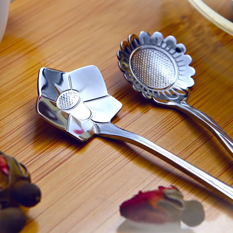 5pcs Tea Spoon Ice Cream Coffee Scoop Stainless Steel Flower Shape Soup Spoon Tableware Five Style For Choose