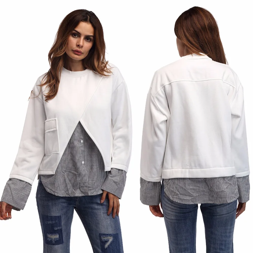Fake 2 Piece Autumn Women t shirt 2017 Long Sleeve Loose T shirt for women T Shirt Femme Casual Tops&Tees One size for all (5)