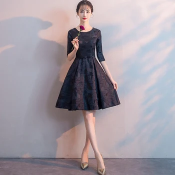 

Black Slim Princess Dress Elegant Half Sleeve Thin Gowns 2020 New Fashion O-Neck Evening Party Gown Noble Banquet A-Line Qipao