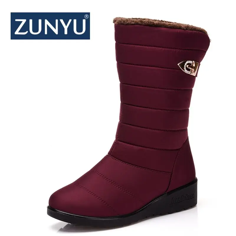 ZUNYU/новые женские теплые однотонные Нескользящие зимние ботинки водонепроницаемые женские зимние ботинки теплая обувь для женщин; хлопковая обувь на толстом меху