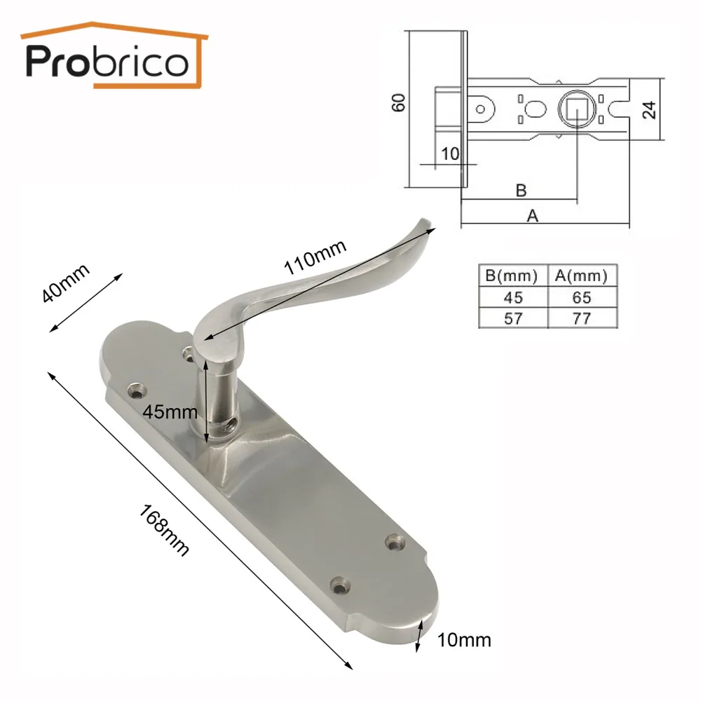 Probrico дверные ручки для межкомнатных дверных замков, без ключа, замок для прохода, волнистая форма, передние задние рычаги с панелью, дверная защелка, фурнитура