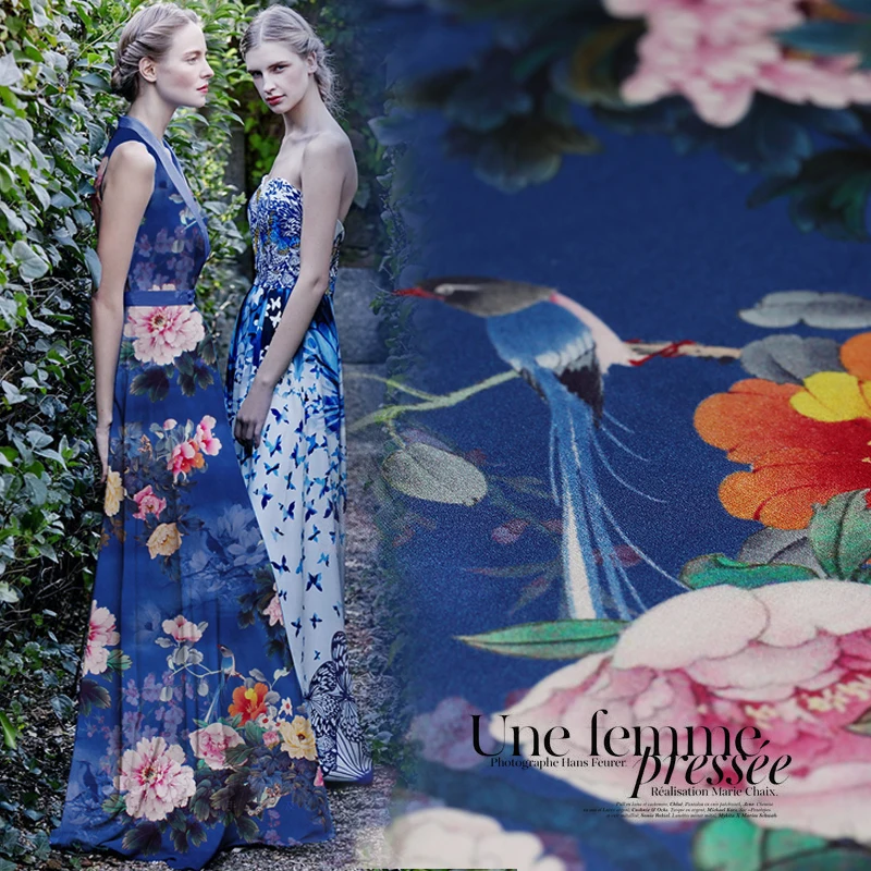 

Chinese style printing stretch silk satin fabric soft and breathable silk fabric for dress natural silk fabric silk cloth