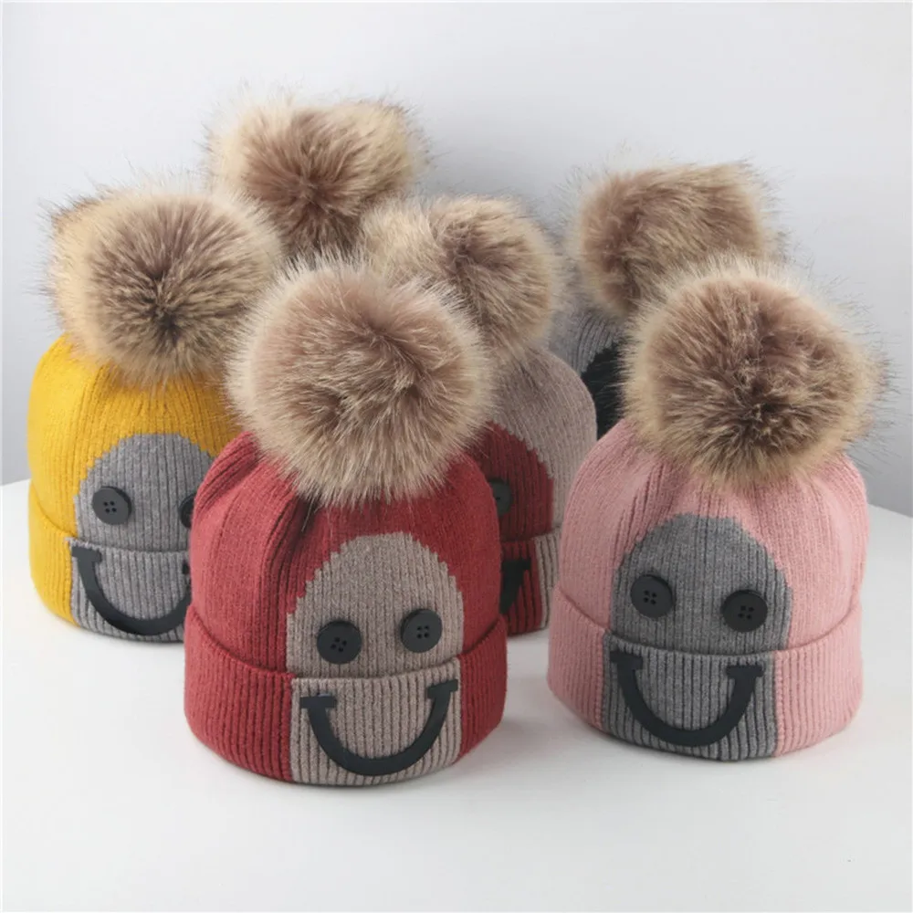 

Toddler Girl&Boy Baby Infant Winter Smile Crochet Knit Hat Beanie Hairball Cap