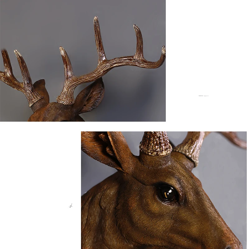 Vintage Resin Reindeer Ornament Figurines Miniatures Animal Statues For Home Hotel Wall Hanging Background Wedding Decoration8
