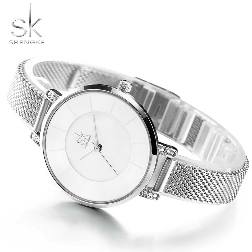 SK Super Slim Sliver Mesh Stainless Steel Watches Woman Top Brand ...
