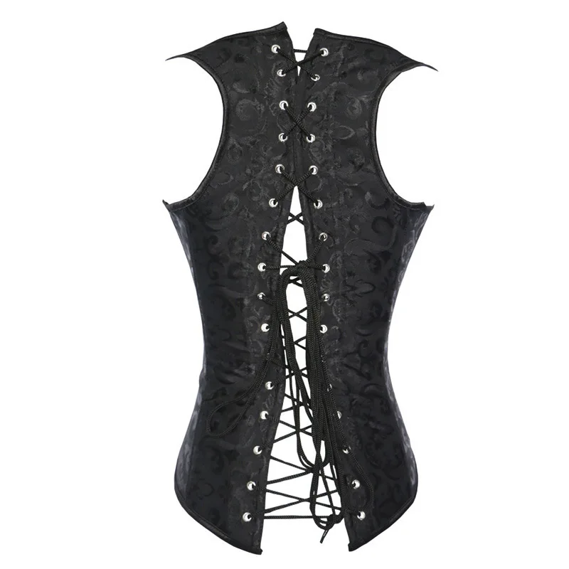Sexy Shaped Corset Karset Bustier Women Plus Size Drawstring Front Closure Solid Black Non-convertible Straps Steel Boned Top