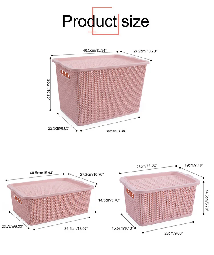 Пластик прямоугольная корзина для хранения с крышкой ручка ротанга ведро для хранения для рабочего стола для хранения в ванной, на кухне Органайзер