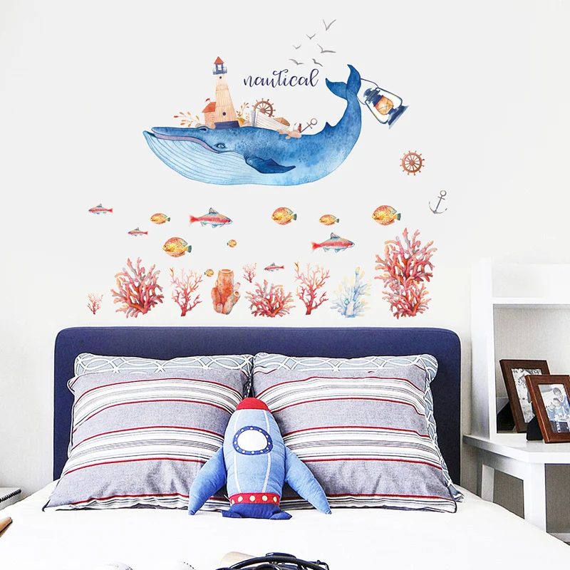 DIY adesivo де parede подводный мир настенные Стикеры с животными животные рыба коралловый КИТ наклейки на стену фотообои для детской комнаты ванная комната