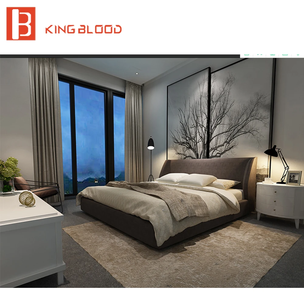 Простая тканевая кровать королевского размера в итальянском стиле|queen bed leather|italian