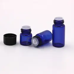 50 шт./лот 1 мл, 2 мл 3 мл пустая бутылка эфирное масло мини стекло эфирное масло флакон-капельница бутылка синее стекло с черной крышкой