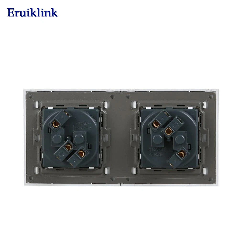 Eruiklink EU Standard 2 Gang Wall Power Socket, White Crystal Glass Panel, AC110V~250V 16A Wall Outlet (3)