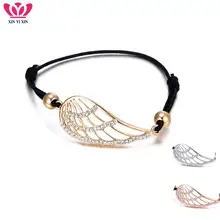 Золотой шарм крылья браслет для Женская веревочная цепочка Pulsera mujer хрустальные браслеты с перьями Femme вечерние ювелирные изделия подарок дропшиппинг