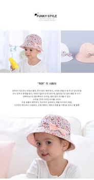 

DHL 50pcs Summer Flower Print Cotton Baby Hat Kids Girls Floral Bowknot Cap Sun Bucket Hats Double Sided Wear