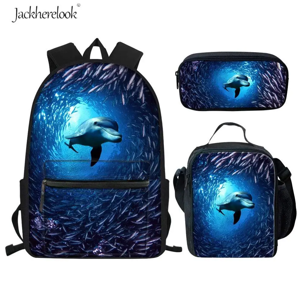 3 шт./компл. крутой стильный стикер с акулой школьные сумки для подростков мальчиков комбинезон для маленьких девочек с животными Дельфин холщовый рюкзак с принтом школьный детская книга чемоданчик