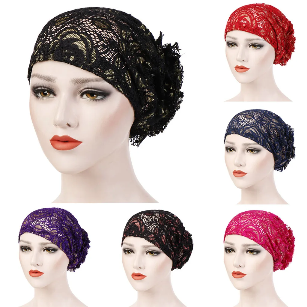 

Scarfs For Ladies Muslim Lace Floral Muslim Ruffle Cancer Chemo Hat Beanie Turban Head Wrap Cap W625