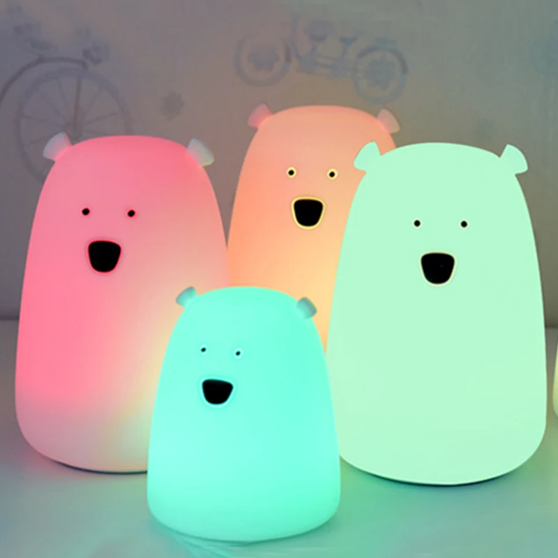 Красочные Медведь Силиконовые светодио дный ночник платные Батарея Touch Сенсор свет 2 режима детские дети ночника Спальня свет