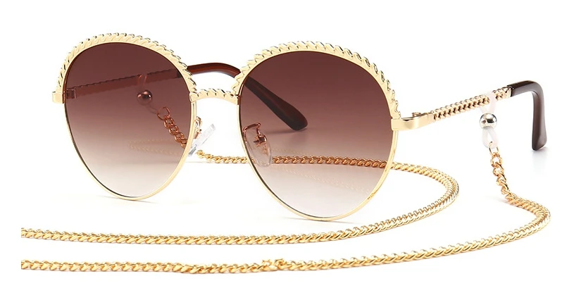 Новые круглые роскошные солнцезащитные очки с цепочкой для мужчин и женщин, модные очки UV400 46147