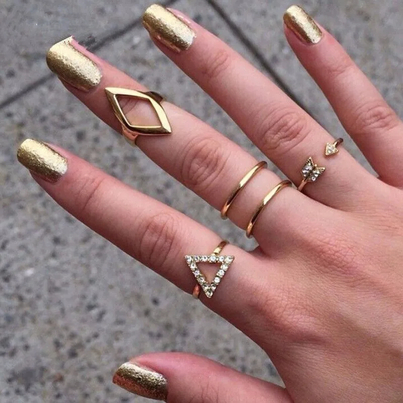 5 шт. Кристалл для женщин набор колец на сустав пальца укладки Золотой, геометрической формы треугольник стрелка Миди палец кольцо Шарм anelli