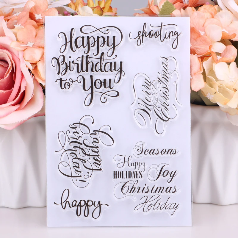

Happy birthday Transparent Rubber Silicone Clear Stamps for Tampons Seal Background Collage Stamp Holiday card Card Making Diy