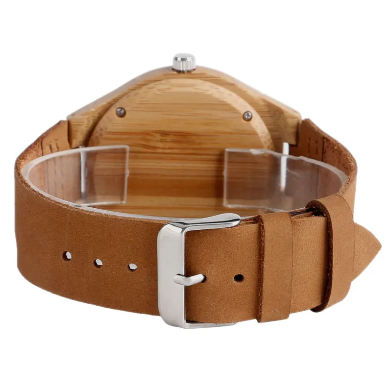 Simple Bamboo Wooden Watch Men's Handmade Engraved Arabic Numbers Novel Fashion Sport Clock Male Genuine Leather Souvenir Gifts 2018 (1)