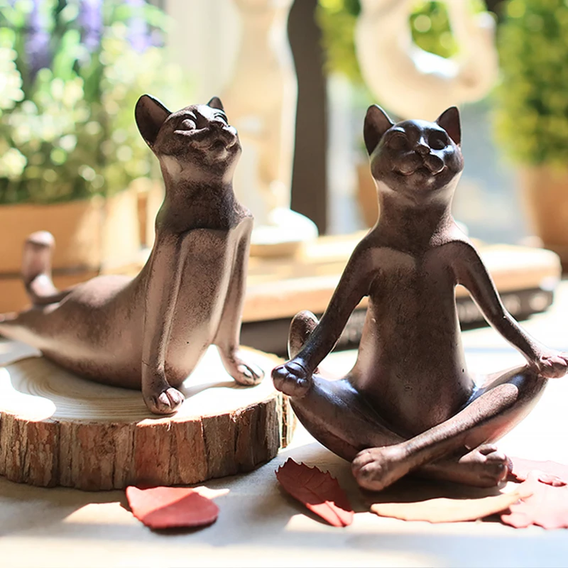Home Decoration Kawaii Yoga Cat Figurine Girl's Dream Modern Resin Home