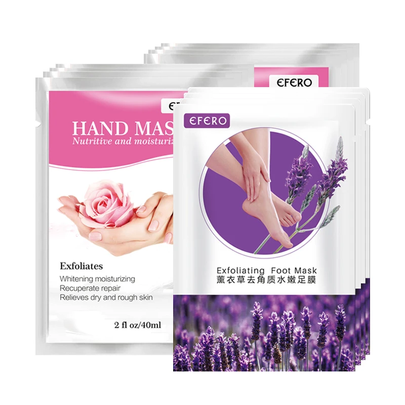 

EFERO 5Packs Lavender Foot Mask For Foot Peel Mask Remove Dead Skin & 5Packs Hand Mask Moisturizing Gloves Whitening Skin Care