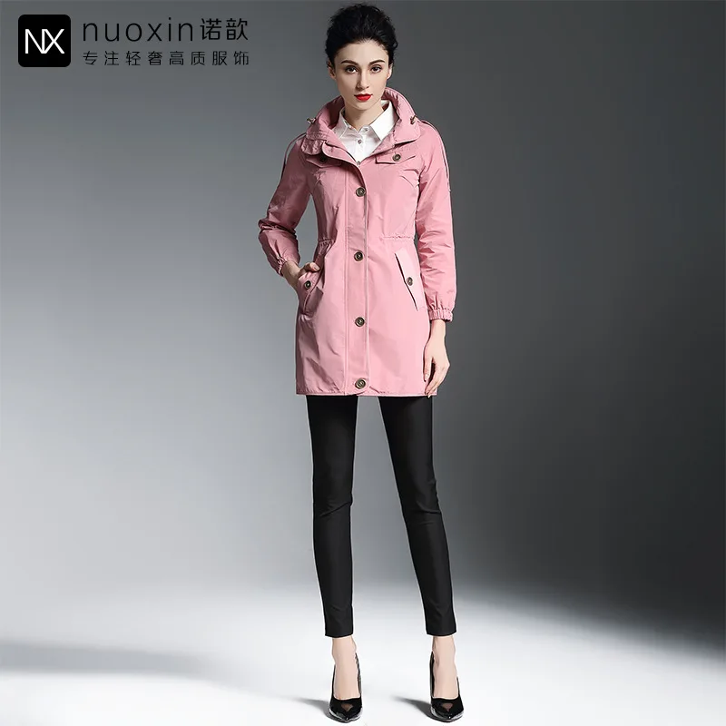 

2018 Autumn winter Hooded Woman Clothing Solid Color Long Sleeved Casual New Women Coat Stand Collar Pockets Trench Coat