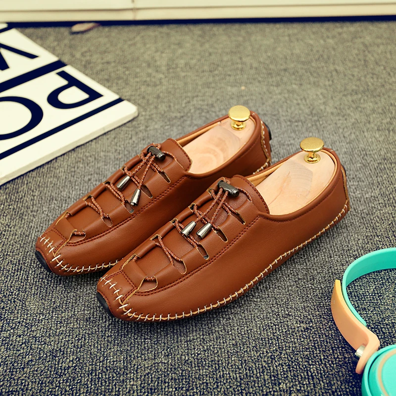 

Men Flat Shoes Sneakers Leather Men Casual Shoes Slip on Breathable Soft Autumn Flats Shoes Simple StyleTrend Wild C4