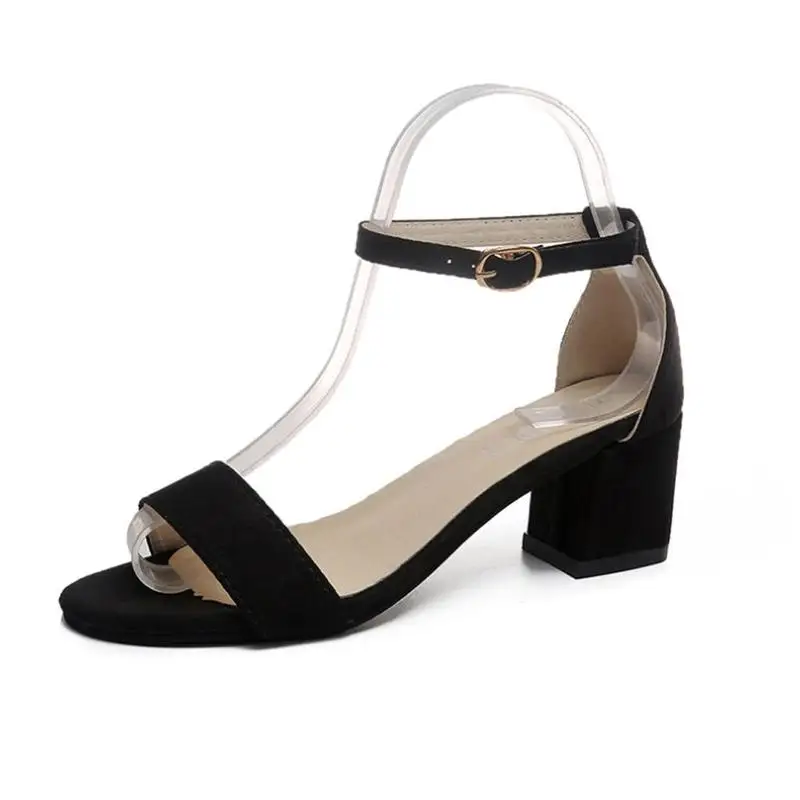 

Sandals Summer 2019 New Type Open-toed Rough Medium-heeled Buckle Simple Sandals For Women With Heels