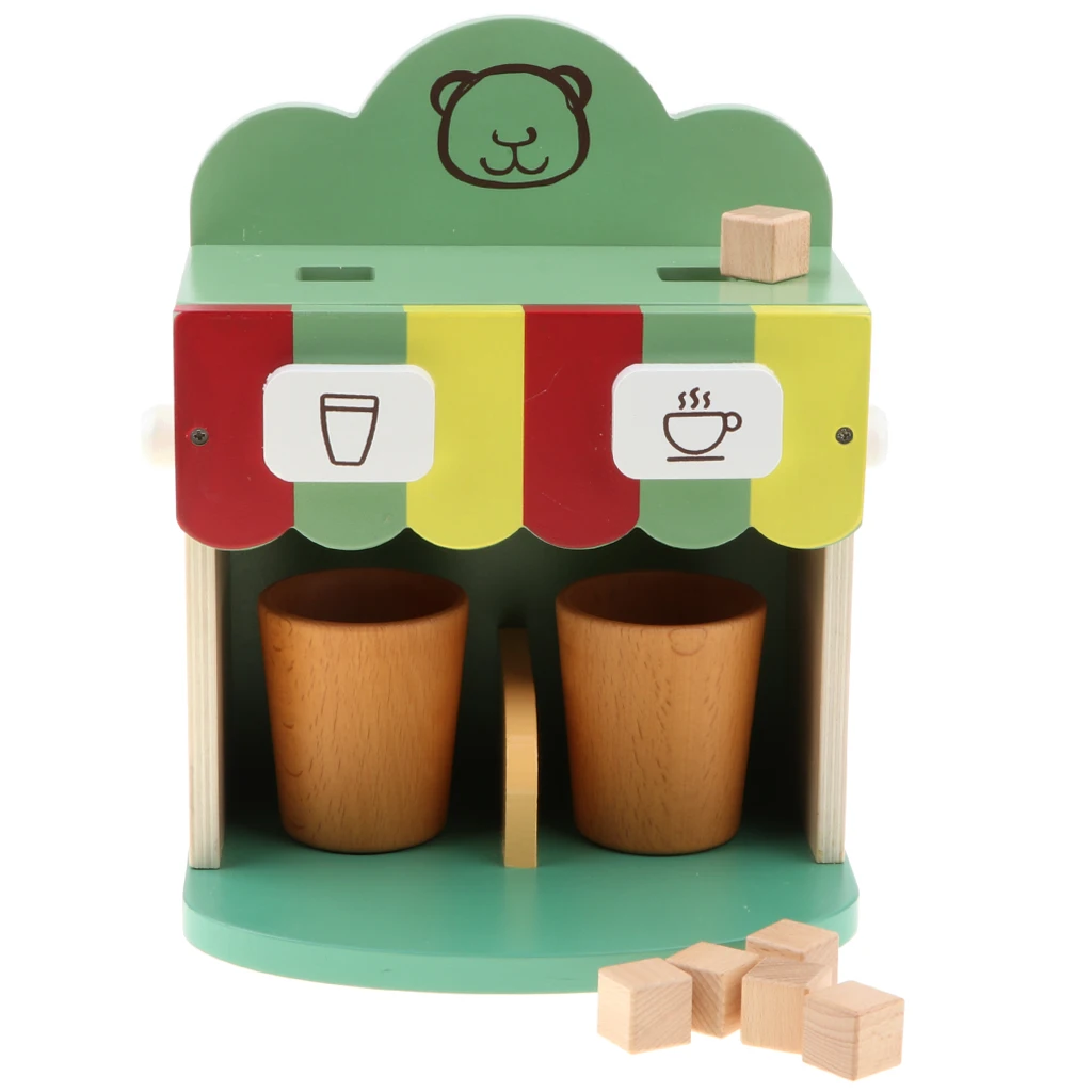 Миниатюрная деревянная Кофеварка Playset(9 шт) Дети ролевые игры игрушки подарки-зеленый