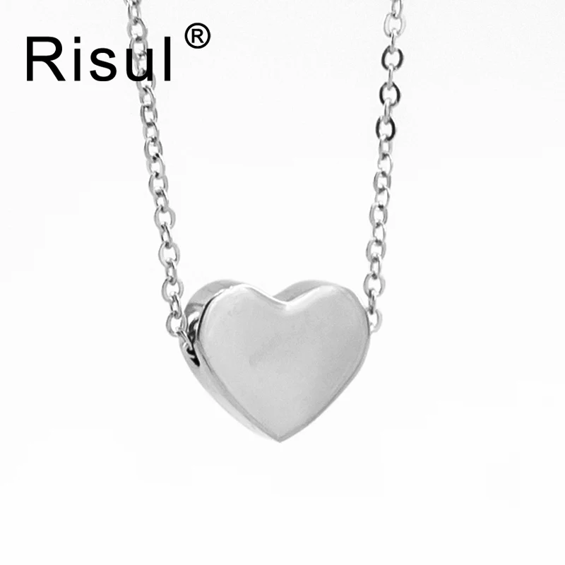 

Risul Women STAINLESS STEEL Heart Necklace mini style blank slide pendant necklace Lover Gift Jewelry Rolo chain Choker