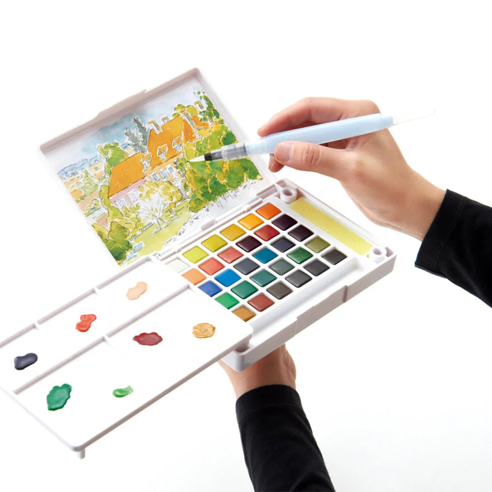 Sakura 18/24/30/36 Watercolor Paints Box With Paintbrush Portable Solid