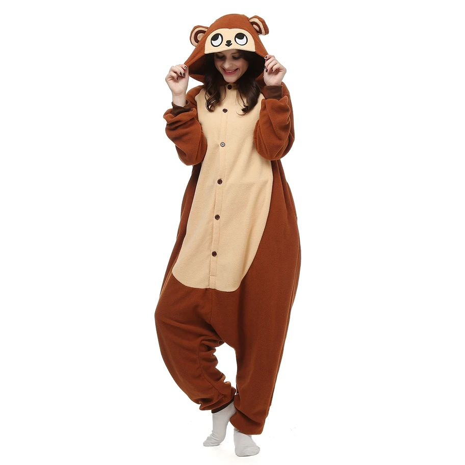 

Adults Polar Fleece Kigurumi Brown Monkey Costume Women Cartoon Animal Onesies Pajama Men Halloween Carnival Party Jumpsuit