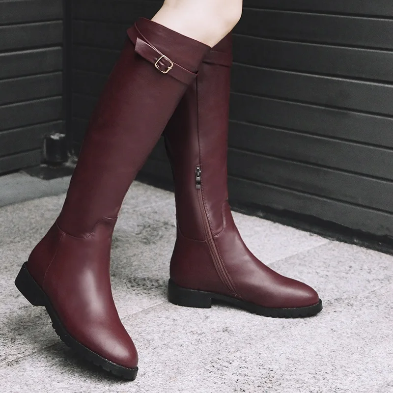 Cuero Plataforma Zapatos Alto Red De Mujer Hasta Altas wine Invierno Botas Otoño Tacón Pu Facndinll Black Para Suave Negras Gran Tamaño La Rodilla XnZXxP7