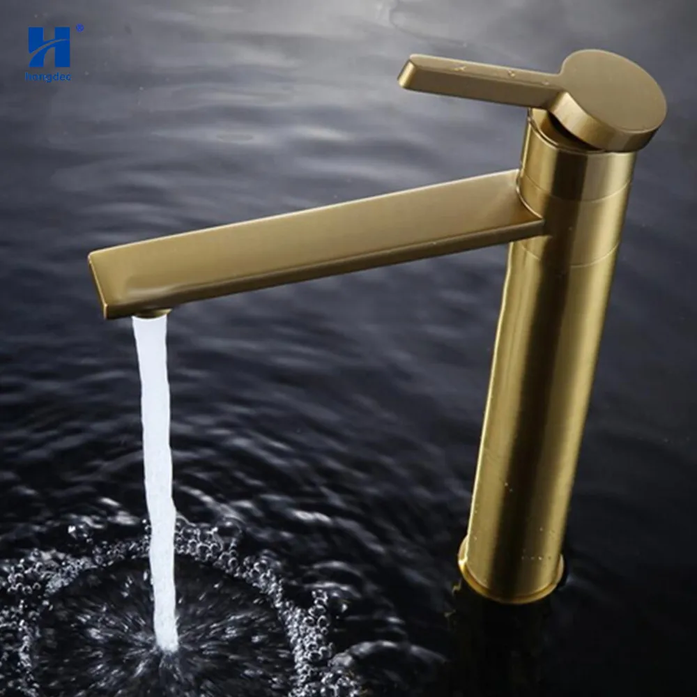 

Hongdec Brushed Gold Single hole basin tap cold hot water bathroom Sink faucet