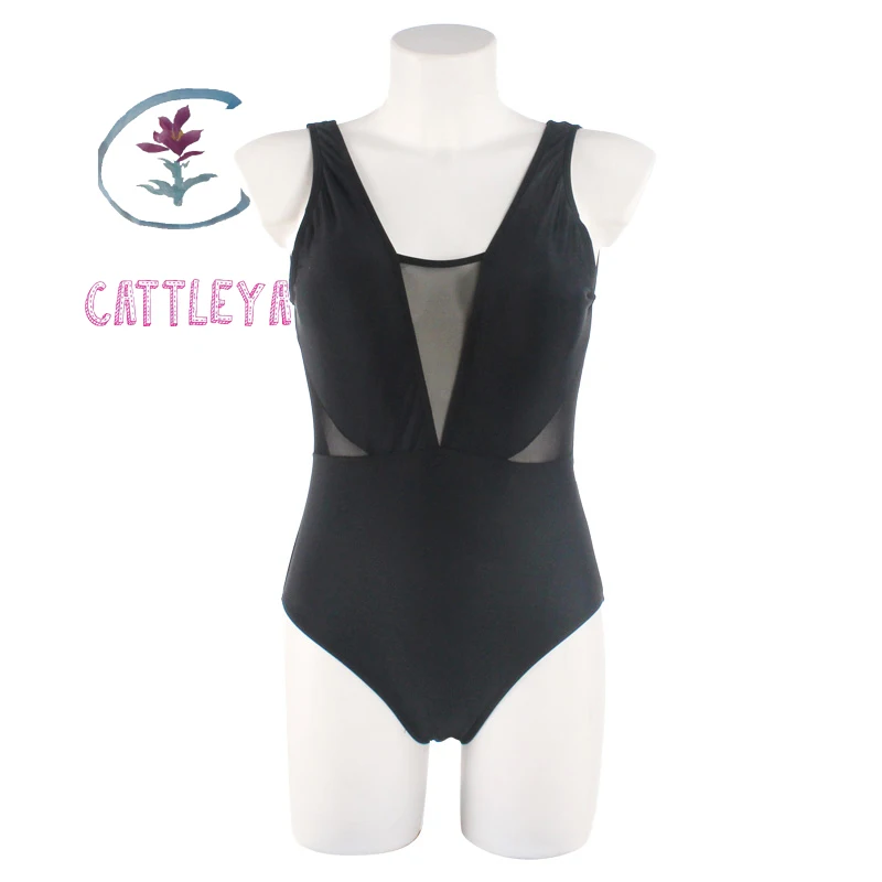 

CATTLEYA Brand Swimwear Women 2017 One Piece Black Sexy Lace Hollow Out Swimsuit One Piece Swimwear Plus Size CQ 16031