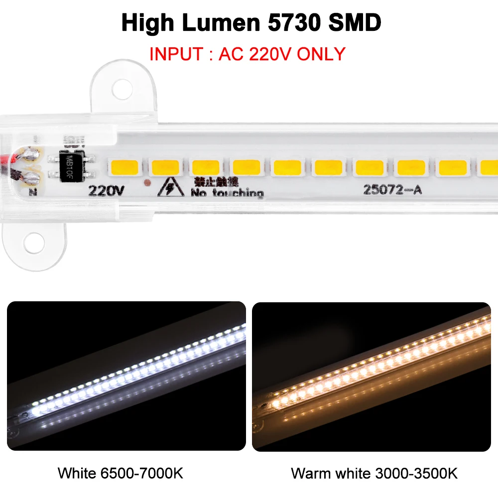5 шт., ультра тонкий светодиодный светильник, AC 220 В, высокая яркость, 5730, 72, светодиодный s, 50 см, светодиодный светильник с жесткой полосой, быстрое подключение, светодиодный люминесцентный светильник