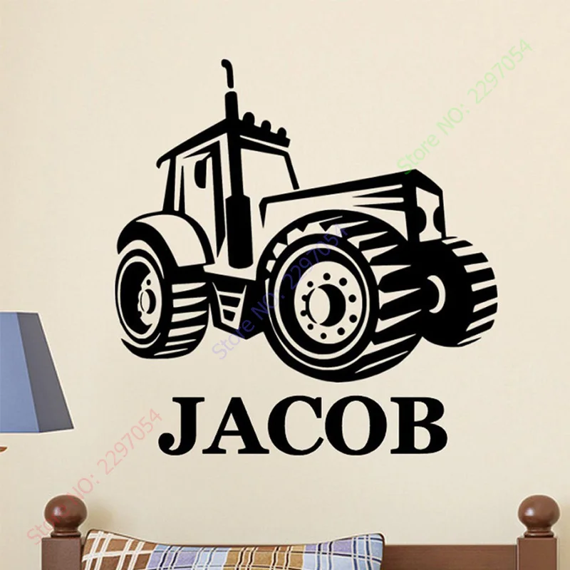 Personalised Farm Tractor Sticker Boys Bedroom Wall Art Trailer Decal Children 