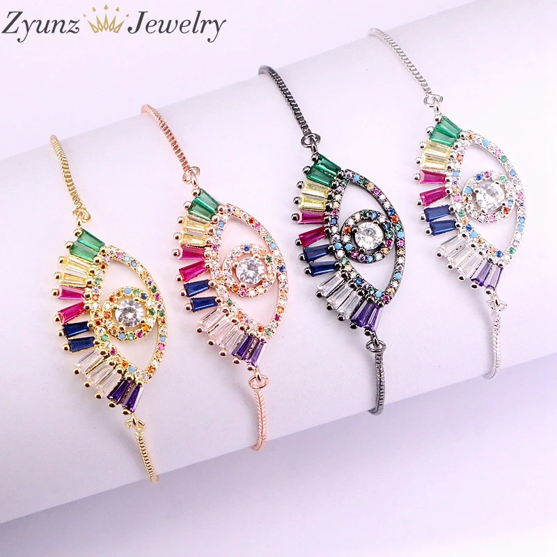 10 шт., Радужный Браслет для женщин, блестящий Мульти Кубический циркон CZ браслеты и браслеты медные ювелирные изделия