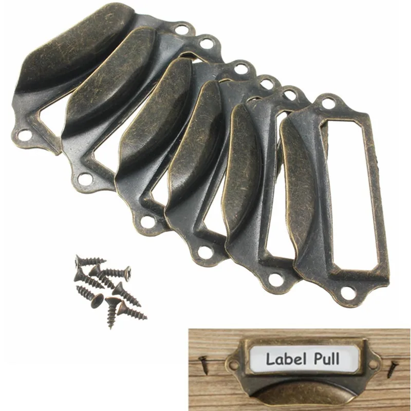 6pcs Door Cabinet Knobs Drawer Label Pull Handle Name Card BoxFor Furniture Cabinet Drawer Box Case Hardware
