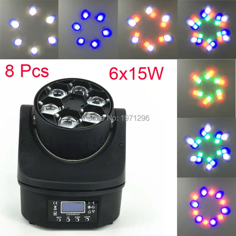 

8Pcs NEW 6 x15W RGBW LED Light Mini Bees Eyes Led Moving Head Light Beam Effect LED Lamp 4IN1 11/14 Channels For Christmas