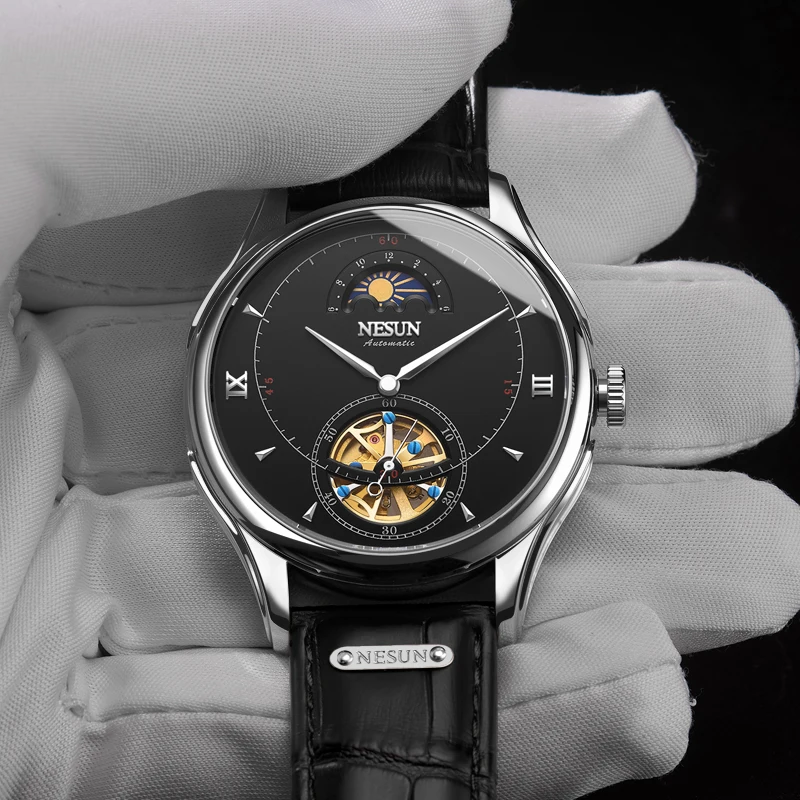 Автоматические механические мужские часы Nesun Tourbillion роскошные брендовые
