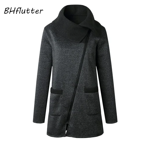 BHflutter 4XL 5XL размера плюс зимняя женская куртка модная повседневная верхняя одежда с длинным рукавом и отложным воротником пальто chaqueta mujer - Цвет: Темно-серый